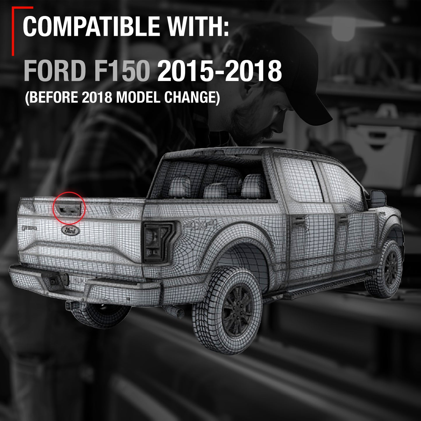 2015-2018 Ford F-150 Tailgate Handle Assembly, Textured Black w/ Camera and LED Hole