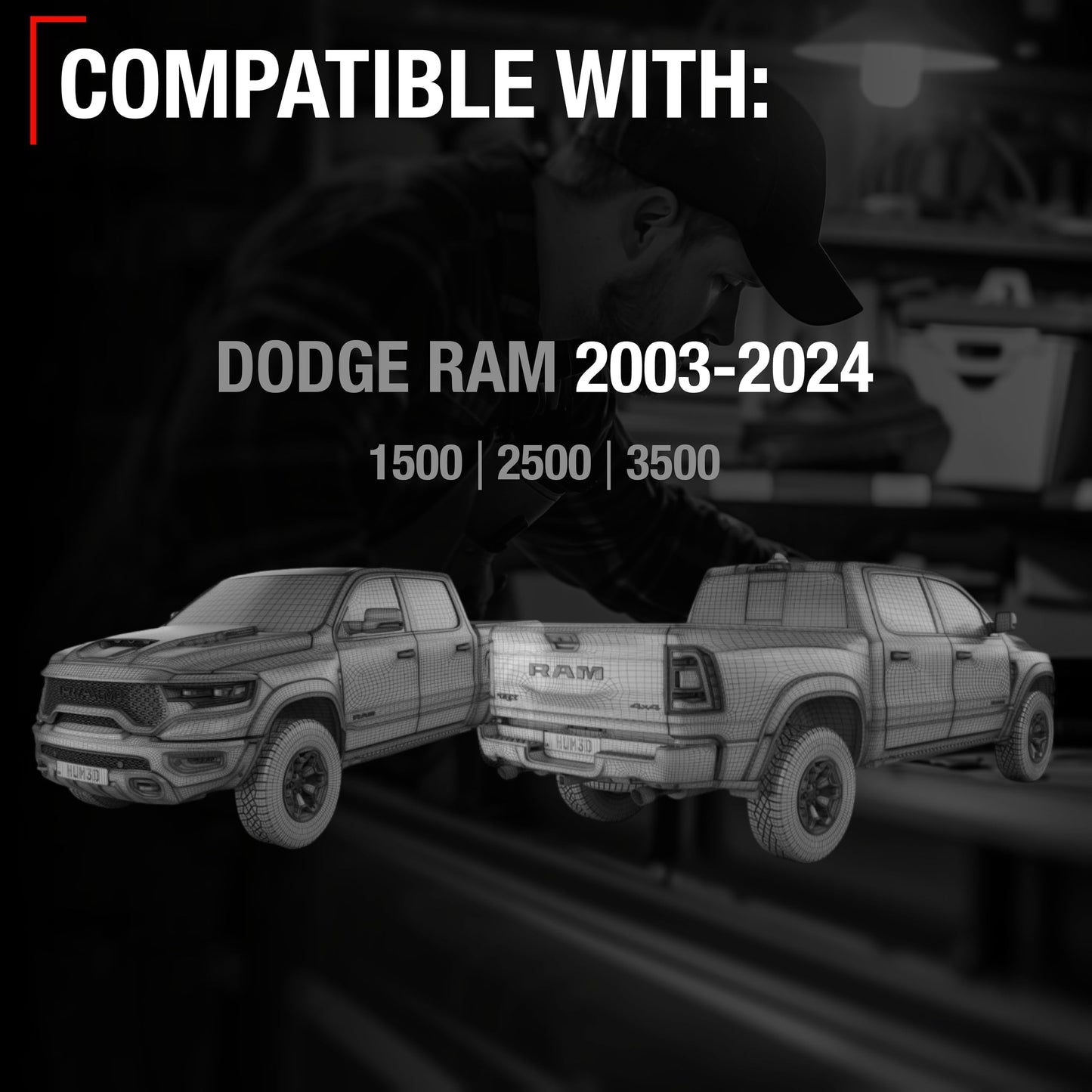 2003-2024 Dodge Ram 1500 2500 3500 Tailgate Cable Replacement Set, Rear Left & Right Side - Tailgate Support Cable Straps, Metal 21-1/4" Long