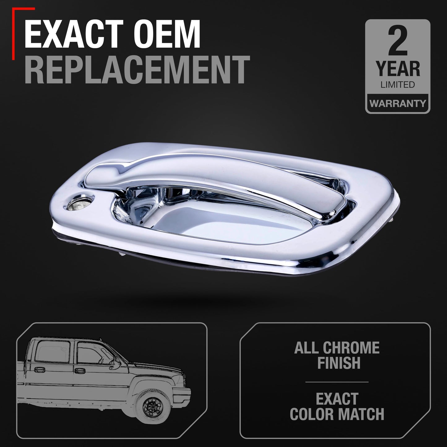 1999-2006 Chevrolet Silverado Exterior Front Passenger Door Handle Replacement - All Chrome with Keyhole