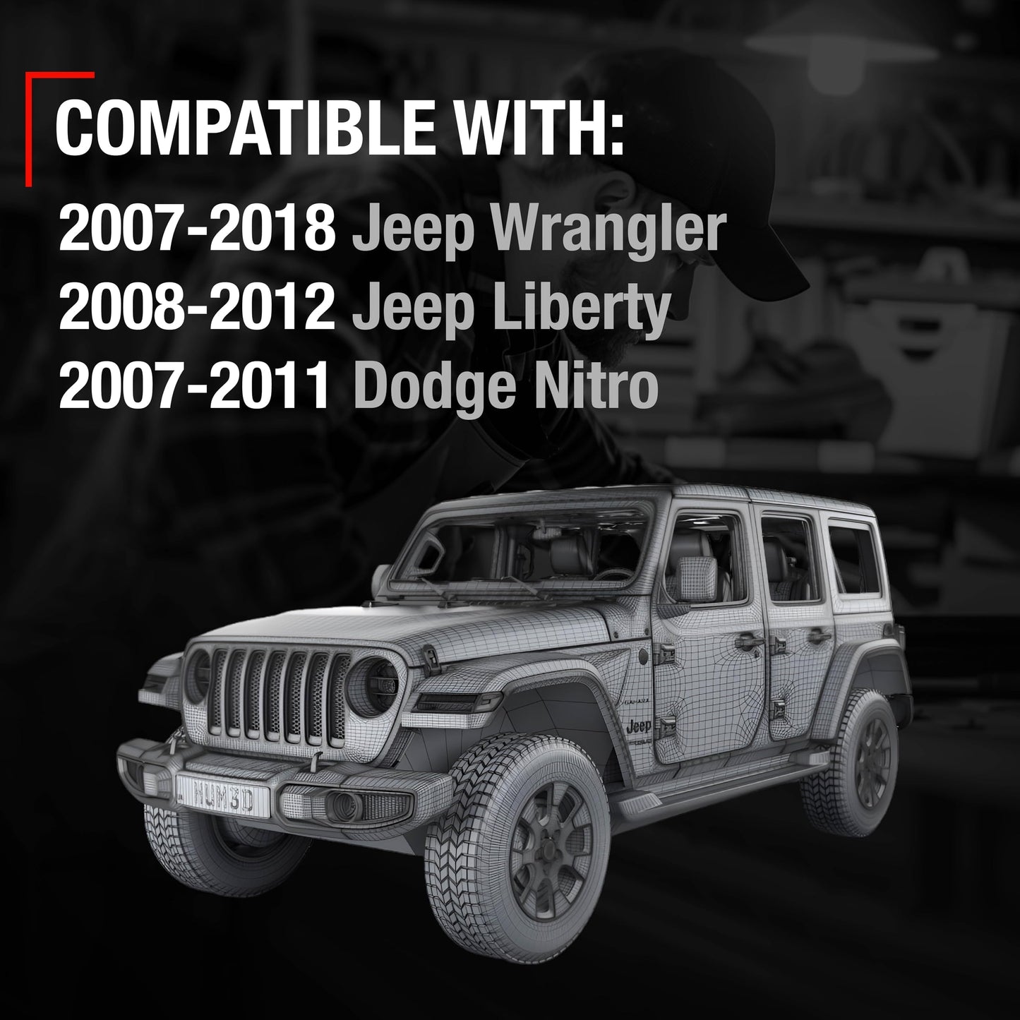 Jeep Wrangler Liberty Dodge Nitro Exterior Door Handle Set - Front/Rear Driver & Passenger - Textured Black - 2 Pack