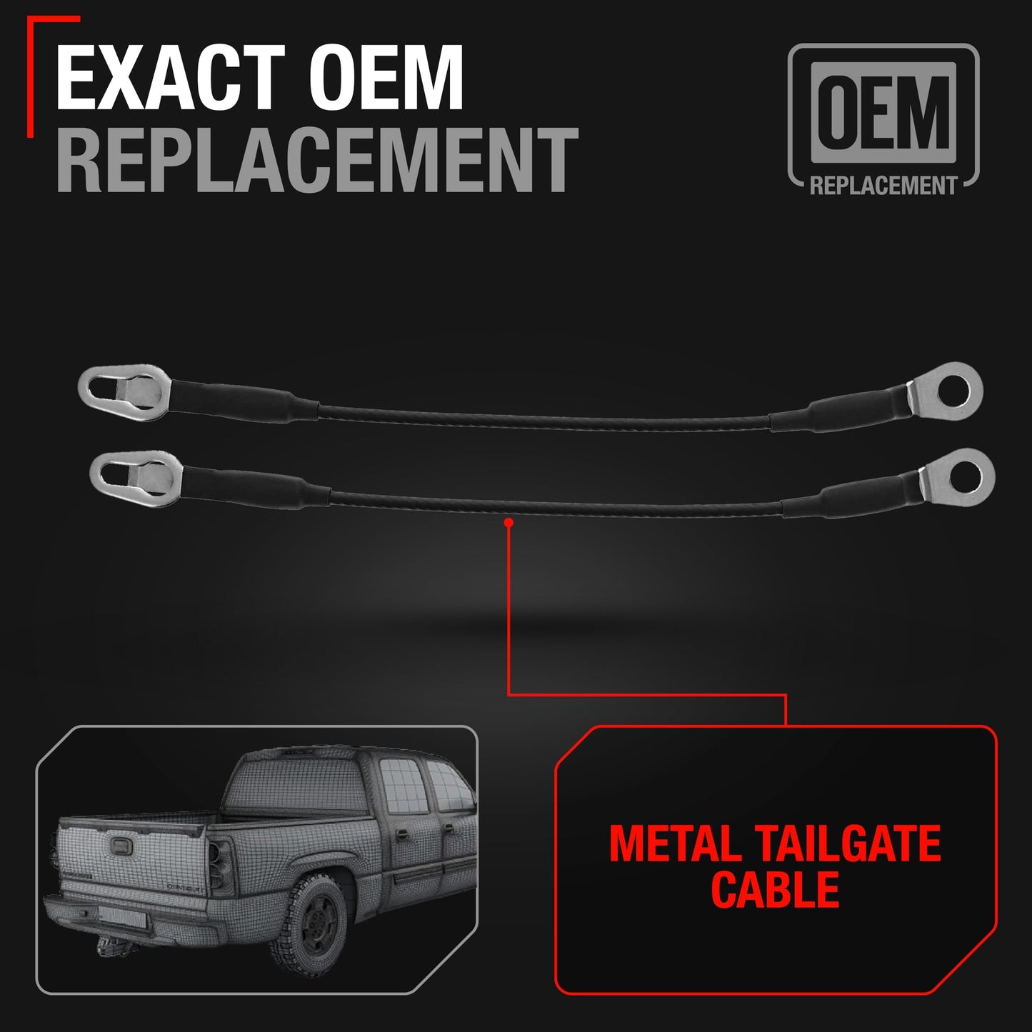 1999-2007 Chevrolet Avalanche Silverado GMC Sierra Cadillac Escalade Hummer H2 Tailgate Support Cable Set Rear Left & Right Side - Metal 15-1/8" Long