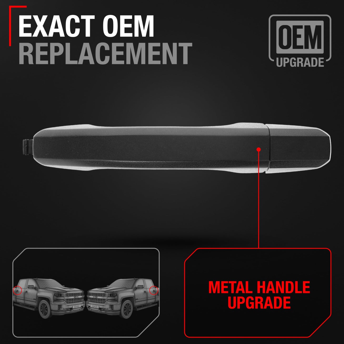 2014-2018 Chevrolet Silverado Rear Driver or Passenger Door Handle & Cover, Textured Black - Rear Driver or Passenger Side Handle