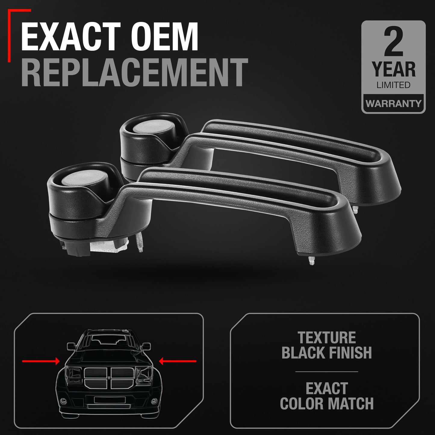 Jeep Wrangler Liberty Dodge Nitro Exterior Door Handle Set - Front/Rear Driver & Passenger - Textured Black - 2 Pack