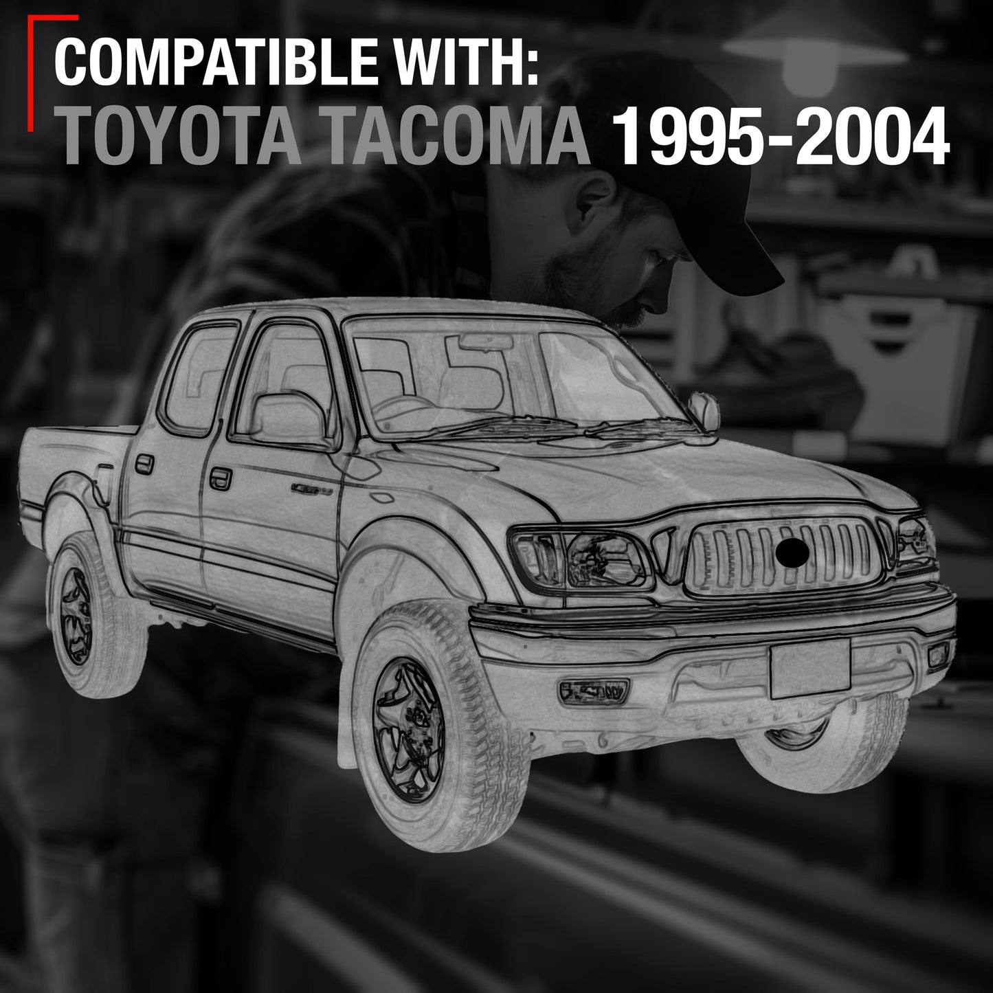 1995-2004 Toyota Tacoma Exterior Front Passenger Door Handle Replacement - Textured Black with Keyhole - Passenger Handle (Plastic)