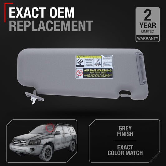 2008-2013 Toyota Highlander Sun Visor Replacement Left Driver Side - Gray with Mirror - Gray,Driver