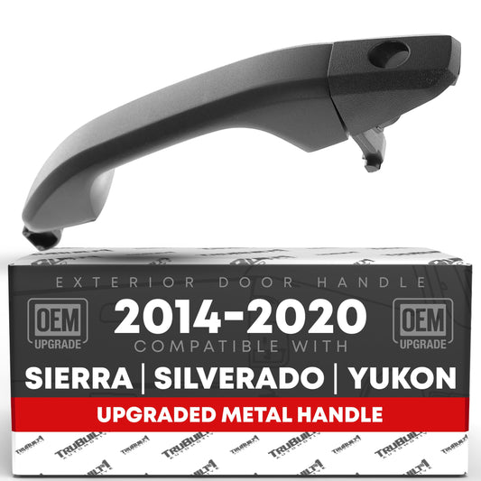 Exterior Front Driver Door Handle & Cover, Upgraded Metal - Compatible with 2014-2018 Chevrolet Silverado; 14-18 GMC Sierra 1500 2500 3500 - Textured Black w/ Keyhole - OEM 15058575, 22923605, 82395 - Front Driver Side Handle