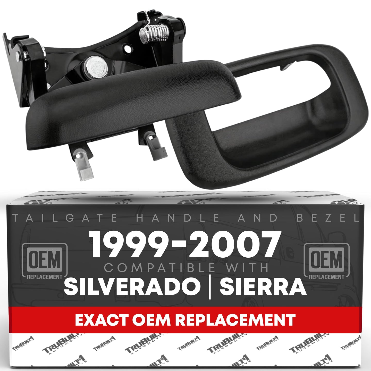1999-2007 Chevrolet Silverado 1500 2500 3500 GMC Sierra 1500 2500 3500 Tailgate Handle Assembly and Bezel - Smooth Black - Tailgate Handle + Bezel