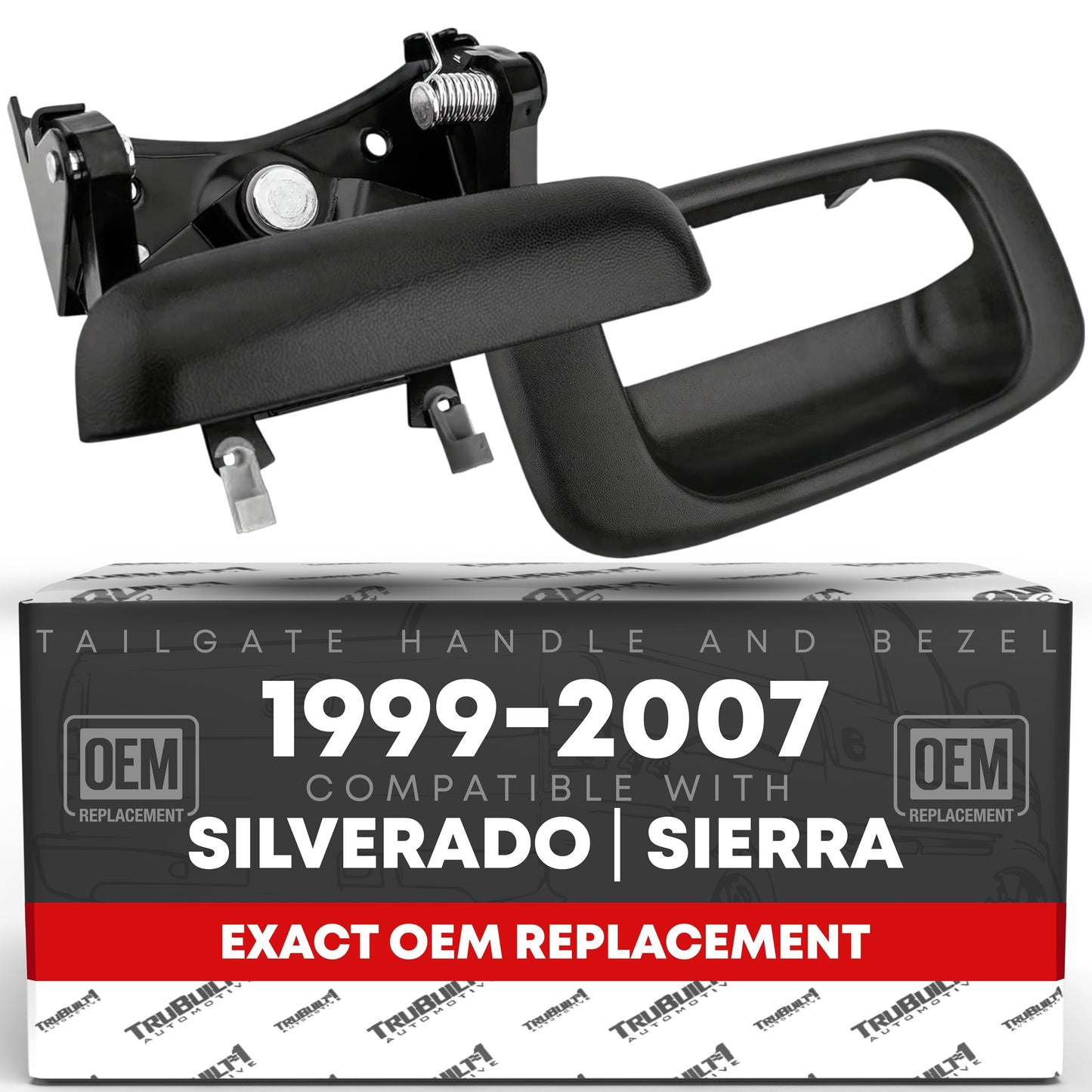 1999-2007 Chevrolet Silverado 1500 2500 3500 GMC Sierra 1500 2500 3500 Tailgate Handle Assembly and Bezel - Smooth Black - Tailgate Handle + Bezel