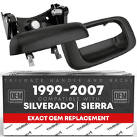1999-2007 Chevrolet Silverado 1500 2500 3500 GMC Sierra 1500 2500 3500 Tailgate Handle Assembly and Bezel - Smooth Black - Tailgate Handle + Bezel