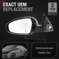 2019-2024 Kia Forte Driver Side Mirror Replacement Powered Manual Fold Flat Glass Smooth Black - Driver Side Mirror