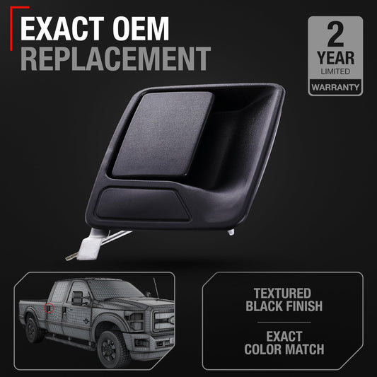 Exterior Front or Rear Passenger Door Handle - Compatible with 1999-2016 Ford F-250, F-350, F-450, F-550, F-650 Super Duty, 00-05 Excursion - Textured Black - OEM 5C3Z-2626600-AAA, F81Z-2626600-AAB - Rear Passenger Door