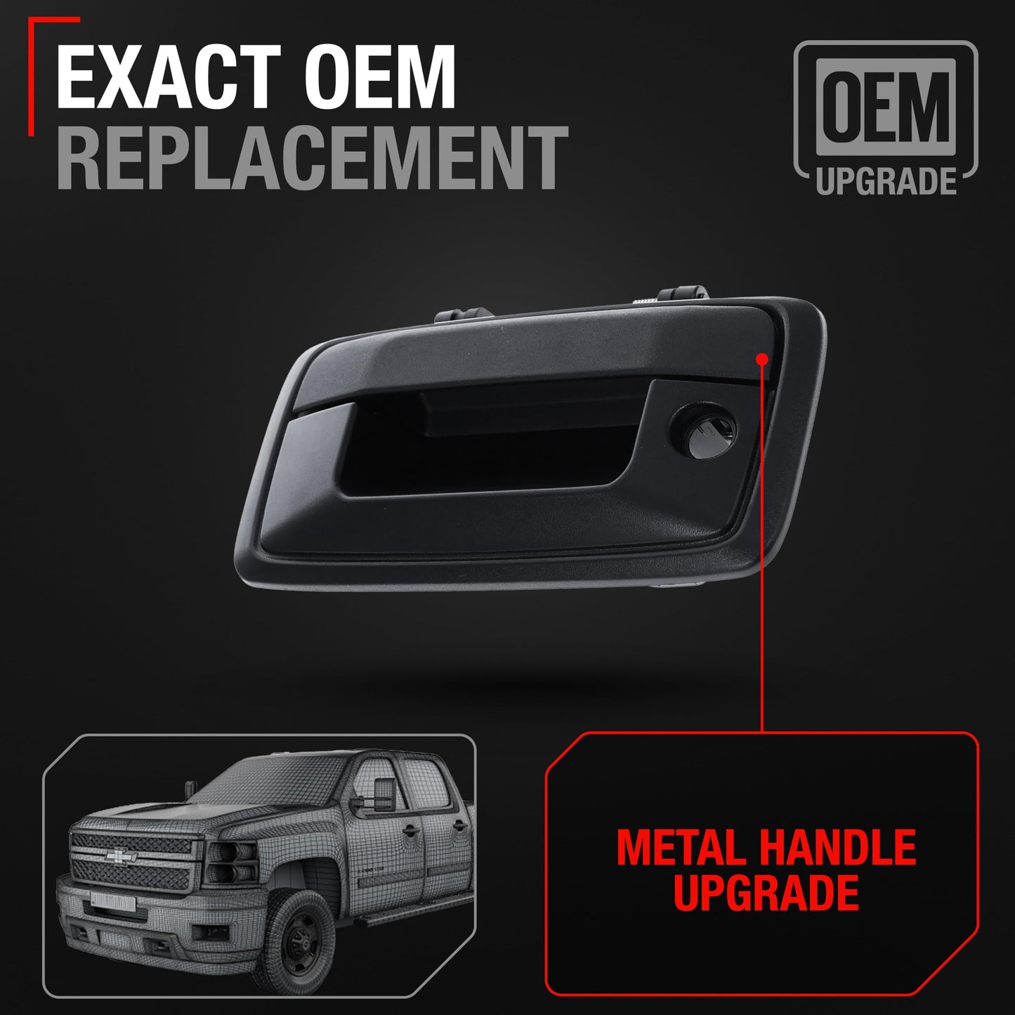 2014-2015 Chevrolet Silverado GMC Sierra 1500 2500 3500 HD Tailgate Handle Assembly - Upgraded Metal Liftgate Latch Handle Textured Black - Black Metal Tailgate