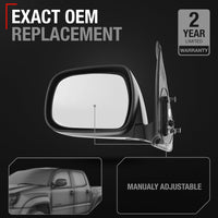 2005-2011 Toyota Tacoma Driver Side Mirror Replacement - Manual Adjustment Manual Folding Flat Glass with English Warning Textured Black - Driver Side Mirror