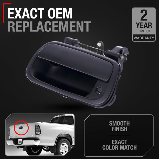 2000-2006 Toyota Tundra Tailgate Handle Assembly Replacement - Liftgate Latch with Keyhole Smooth Black Plastic