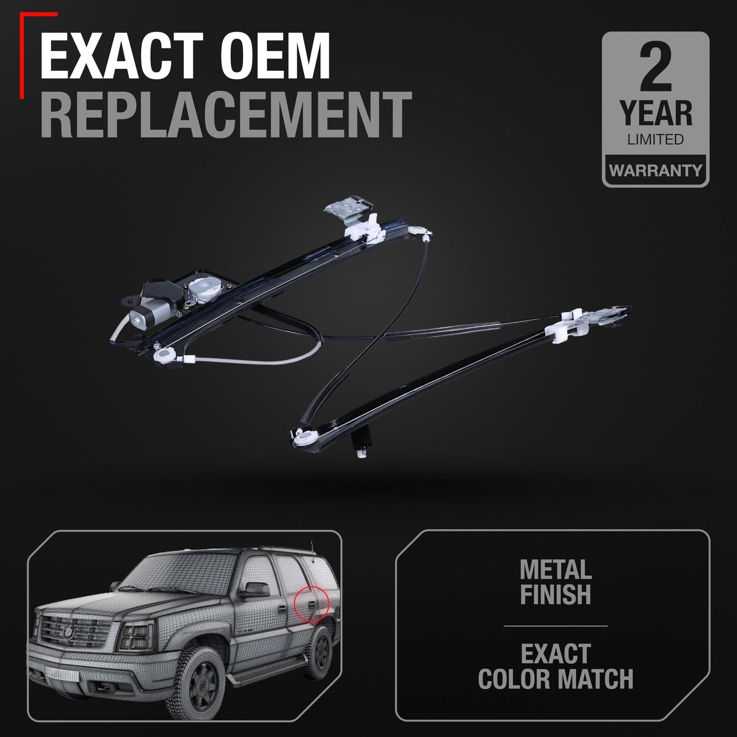 2004-2006 Chevrolet Silverado 1500 2500 3500 Avalanche Suburban GMC Sierra Yukon XL Power Window Regulator Rear Left - Rear Driver Side Window