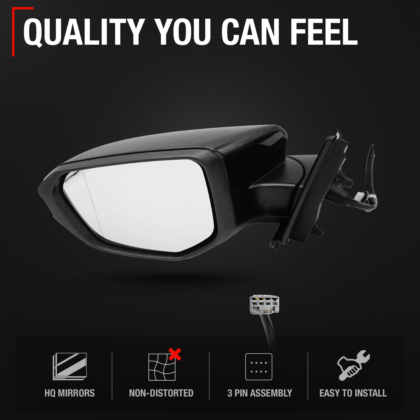 Driver Side Power Adjustable Side View Mirror - Compatible with 2016 Honda Civic - Power Adjust, Non-Heated, Manual Folding - Paintable Textured Black Housing - OEM 39530TX6A11