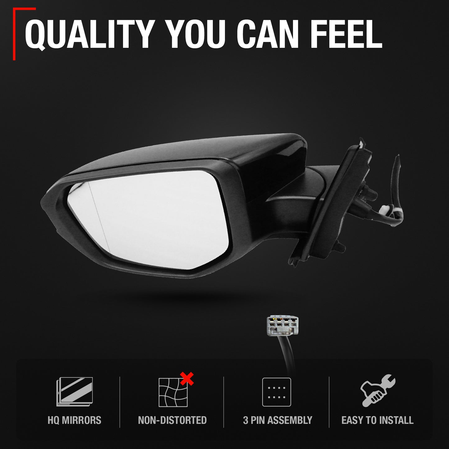 Driver Side Power Adjustable Side View Mirror - Compatible with 2016 Honda Civic - Power Adjust, Non-Heated, Manual Folding - Paintable Textured Black Housing - OEM 39530TX6A11
