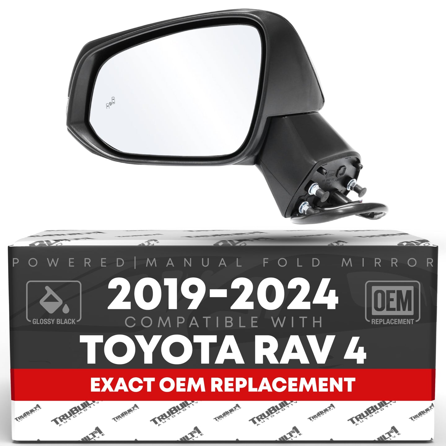 2019-2024 Toyota RAV4 Driver Side Mirror Replacement Powered Manual Fold Heated Turn Signal Flat Glass Smooth Black - Driver Side Mirror