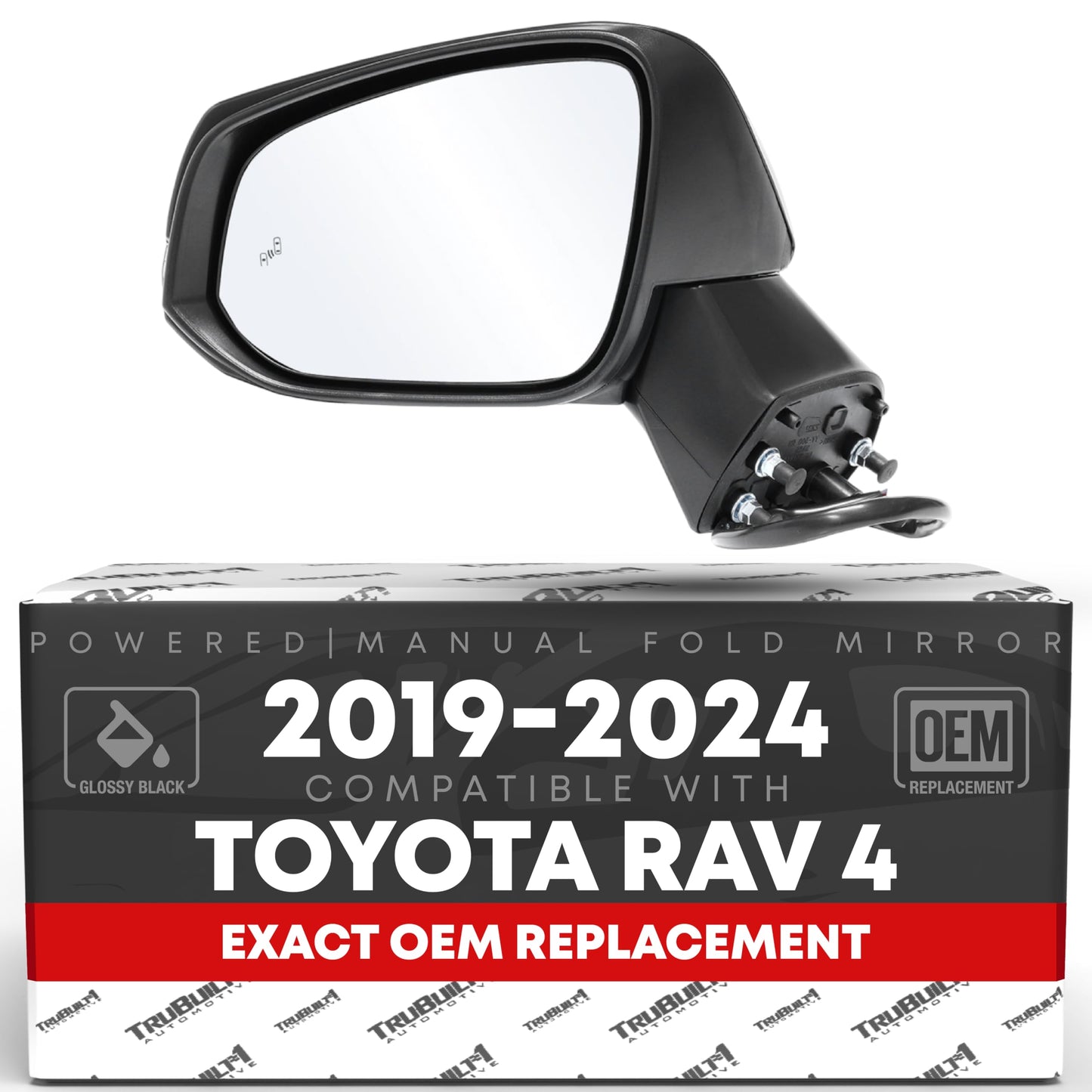2019-2024 Toyota RAV4 Driver Side Mirror Replacement Powered Manual Fold Heated Turn Signal Flat Glass Smooth Black - Driver Side Mirror