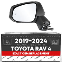 2019-2024 Toyota RAV4 Driver Side Mirror Replacement Powered Manual Fold Heated Turn Signal Flat Glass Smooth Black - Driver Side Mirror