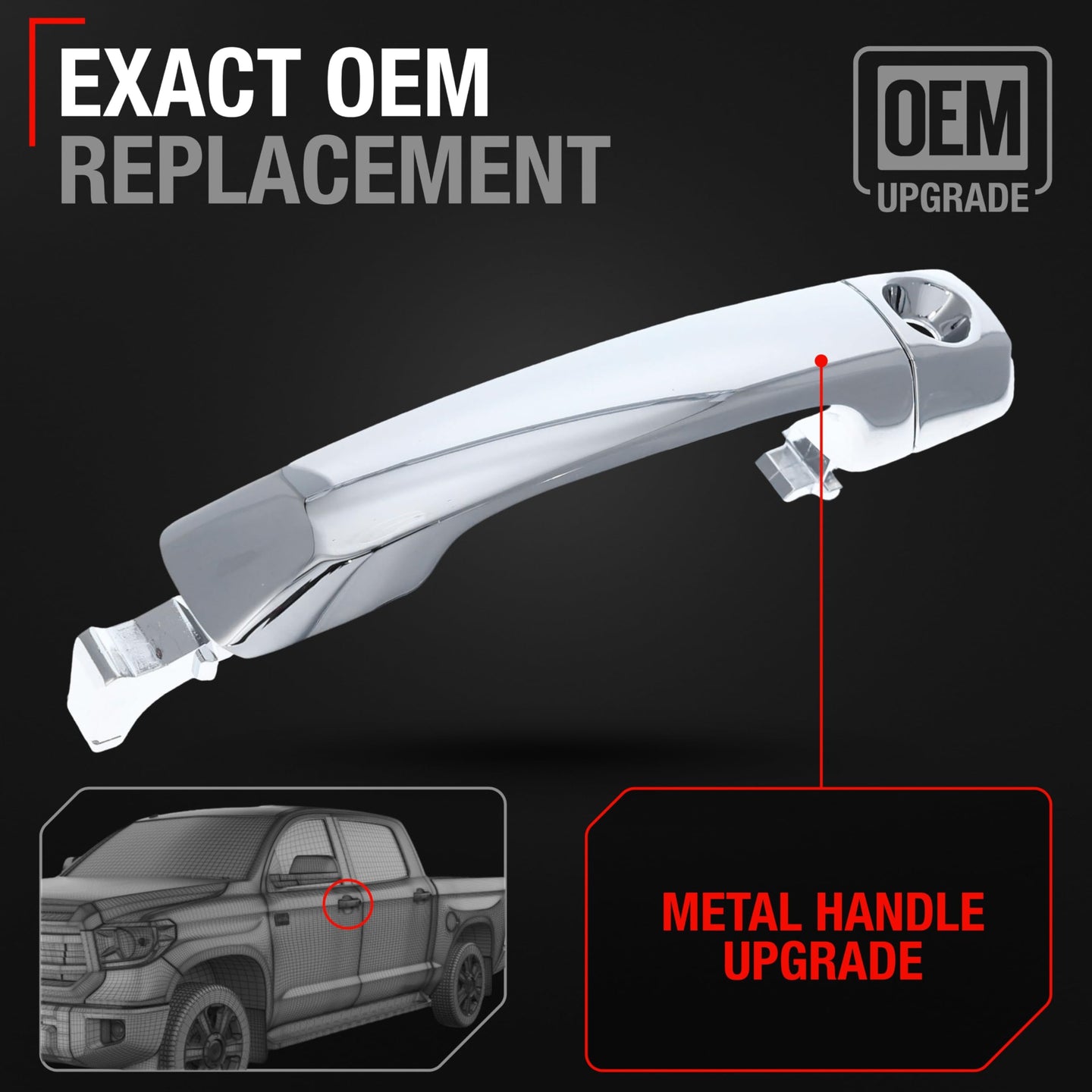 2007-2021 Toyota Tundra Exterior Front Driver Door Handle, All Chrome w/ Keyhole - Front Driver Side Handle