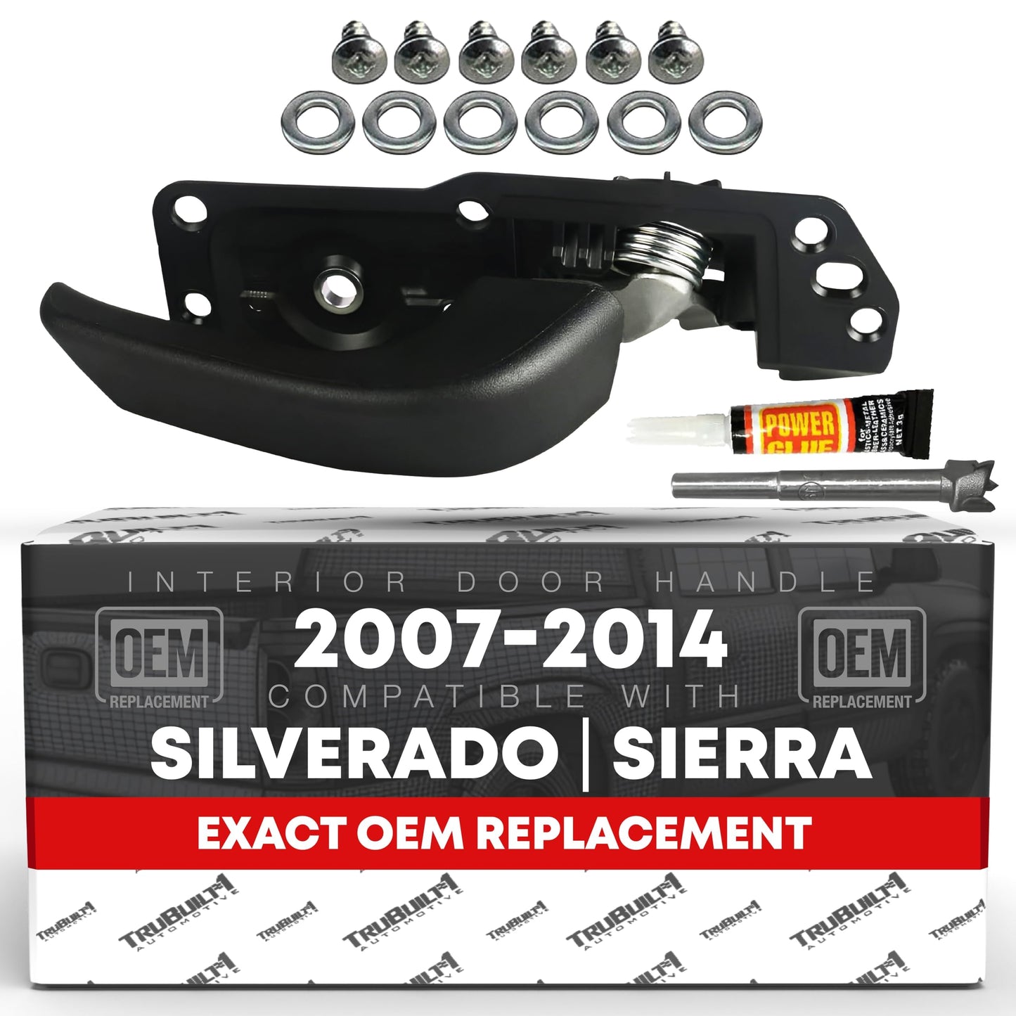 T1A Interior Front Passenger Door Handle - Compatible with 2007-2014 Chevrolet Avalanche Cheyenne Silverado Suburban; GMC Sierra Yukon XL; Cadillac Escalade - Textured Black - OEM 20833602 - Front/Rear Passenger Side Door Handle