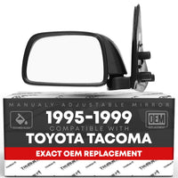 Driver Side Mirror Replacement - Compatible with 1995-1999 Toyota Tacoma - Manual Adjustment, Manual Folding, Flat Glass - Textured Black Cover - OEM 87940-04040, 955449, TO1320116 - Driver Side Mirror