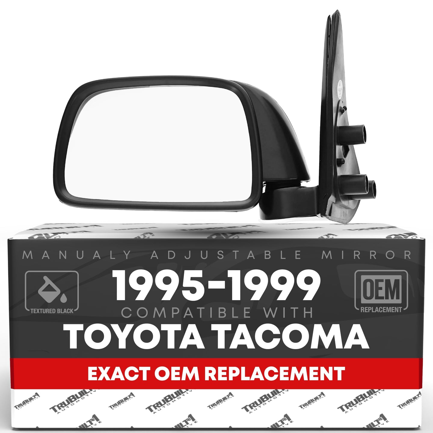 1995-1999 Toyota Tacoma Driver Side Mirror Replacement - Manual Adjustment Manual Folding Flat Glass Textured Black Cover - Driver Side Mirror