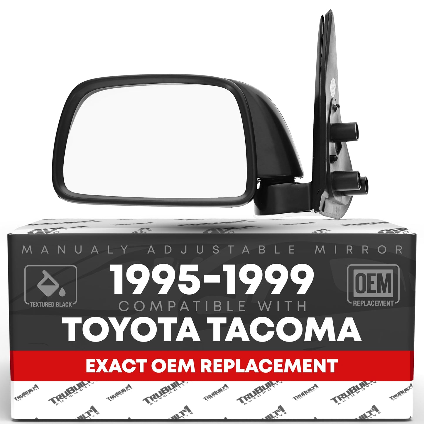 1995-1999 Toyota Tacoma Driver Side Mirror Replacement - Manual Adjustment Manual Folding Flat Glass Textured Black Cover - Driver Side Mirror