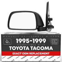 1995-1999 Toyota Tacoma Driver Side Mirror Replacement - Manual Adjustment Manual Folding Flat Glass Textured Black Cover - Driver Side Mirror