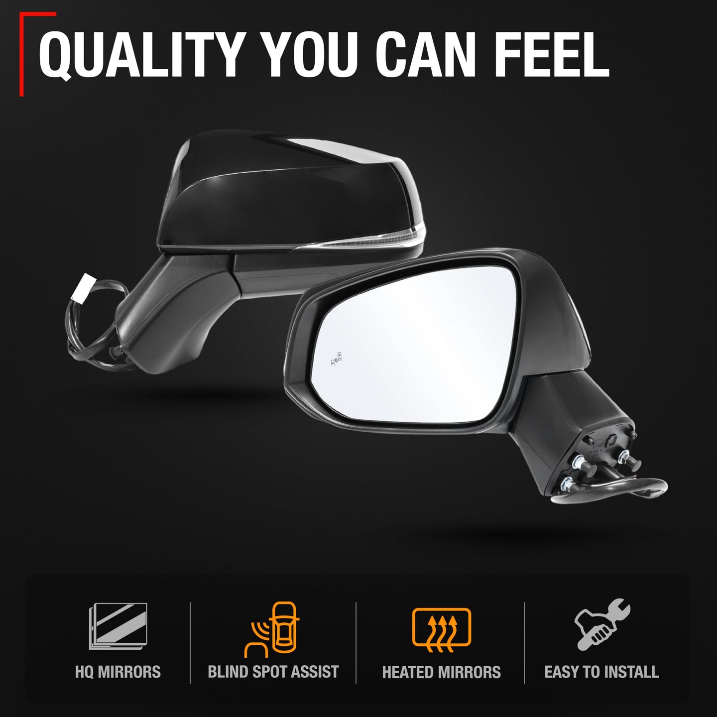 2019-2024 Toyota RAV4 Driver Side Mirror Replacement Powered Manual Fold Heated Turn Signal Flat Glass Smooth Black - Driver Side Mirror