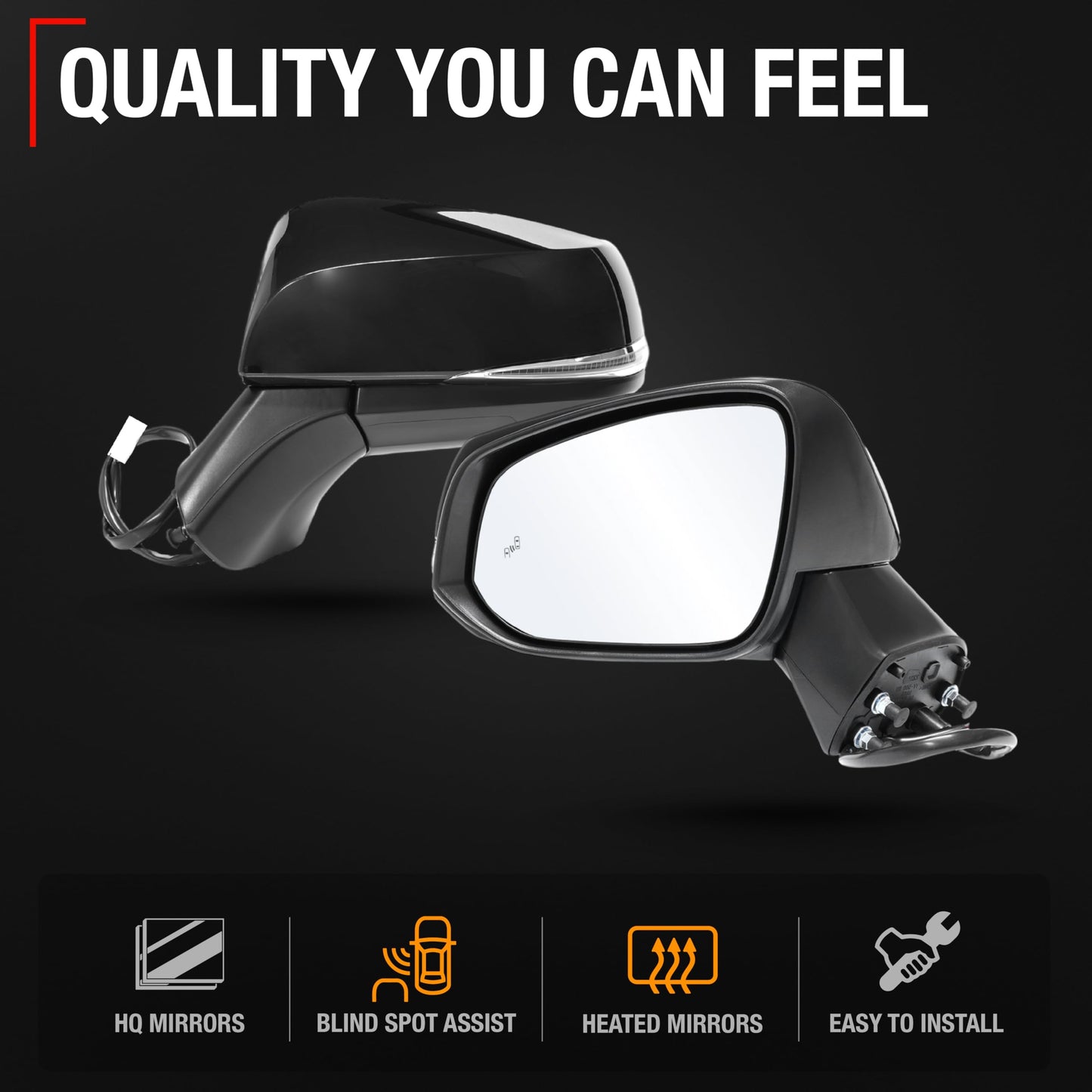 2019-2024 Toyota RAV4 Driver Side Mirror Replacement Powered Manual Fold Heated Turn Signal Flat Glass Smooth Black - Driver Side Mirror