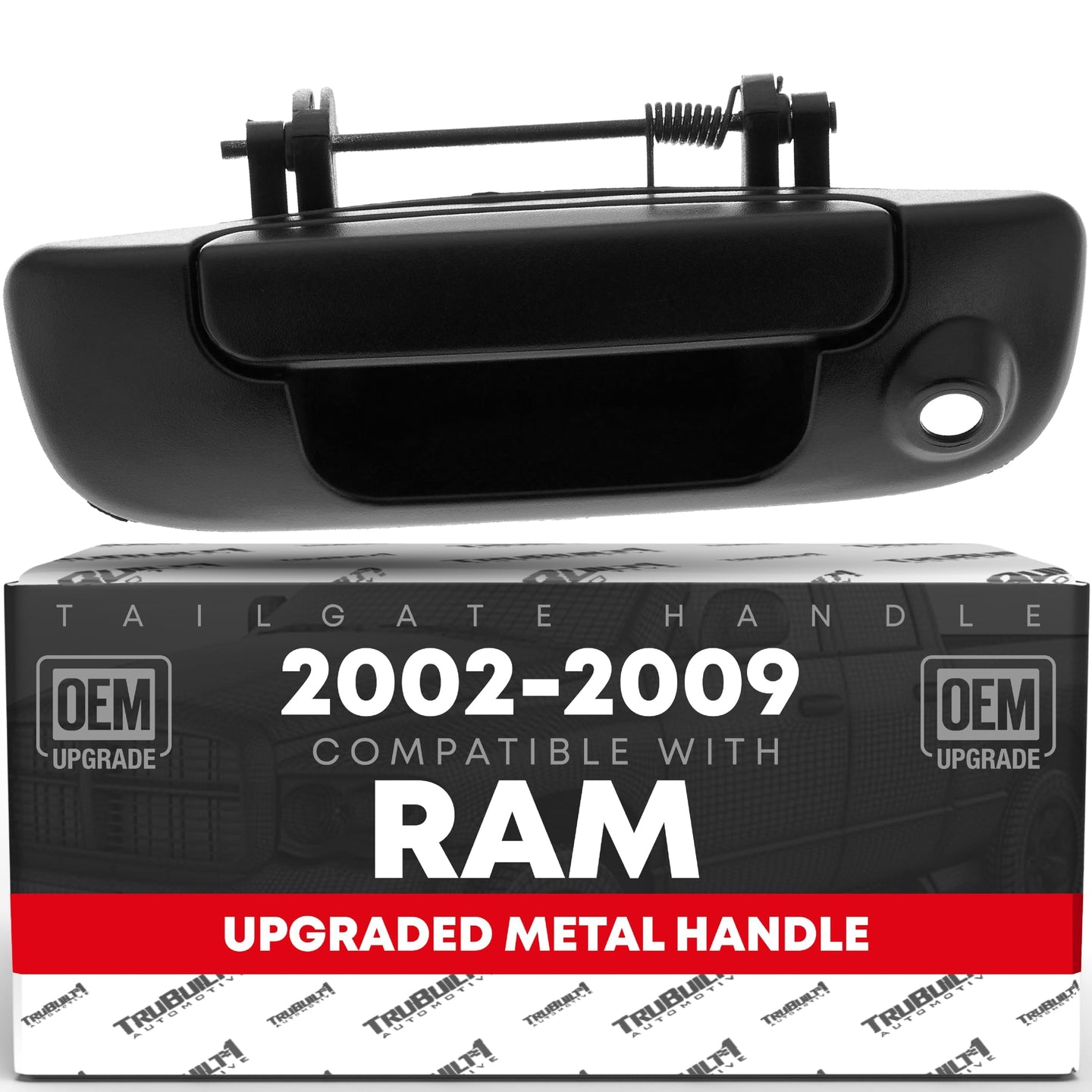 2002-2008 Dodge Ram 1500, 2003-2009 Ram 2500, 3500 Tailgate Handle Assembly, Upgraded Metal - Textured Black w/ Camera Hole - Texture Tailgate Handle
