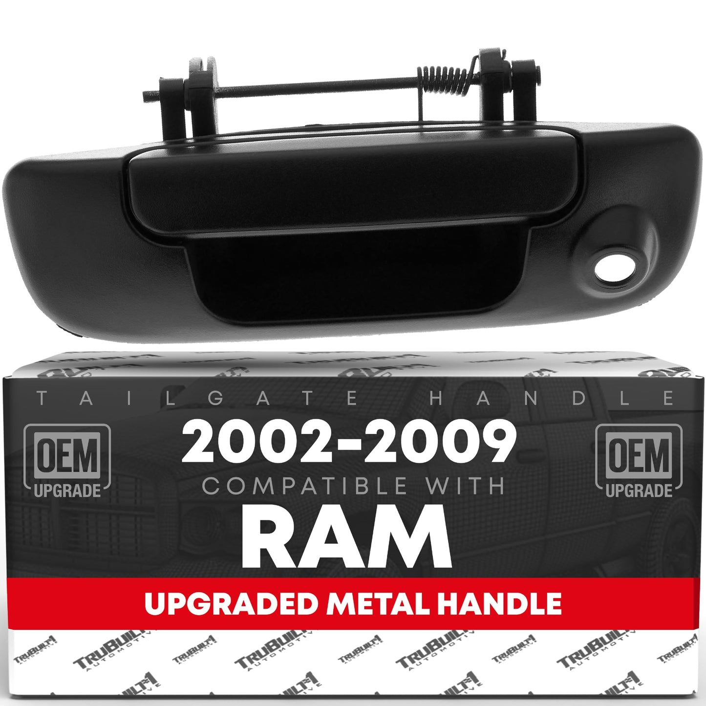 2002-2008 Dodge Ram 1500, 2003-2009 Ram 2500, 3500 Tailgate Handle Assembly, Upgraded Metal - Textured Black w/ Camera Hole - Texture Tailgate Handle