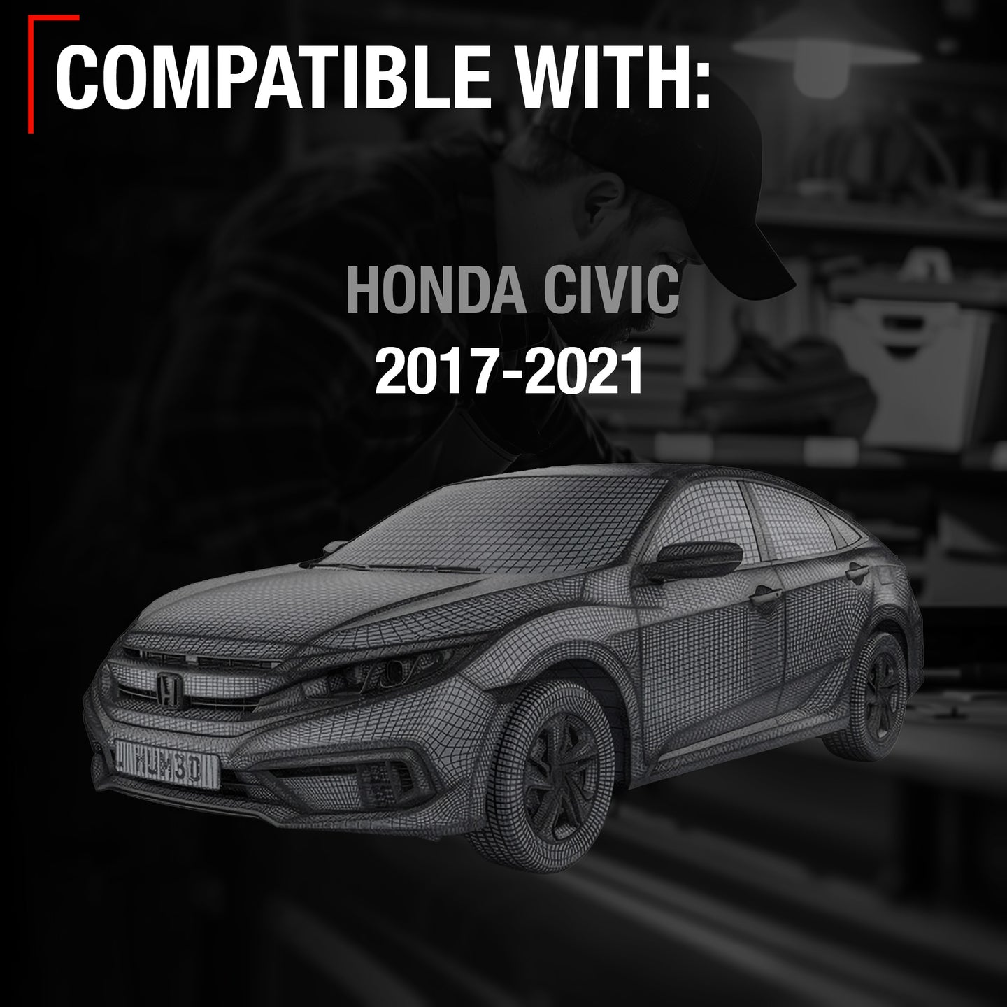 Driver Side Heated Power Side View Mirror - Compatible with 2017-2021 Honda Civic - Power Heated, Manual Folding - Paintable Textured Black Housing - OEM Partslink HO1320297