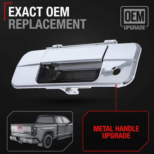 2007-2013 Toyota Tundra Tailgate Handle Assembly, Upgraded Metal - All Chrome, No Rear Camera Hole - Metal - All Chrome