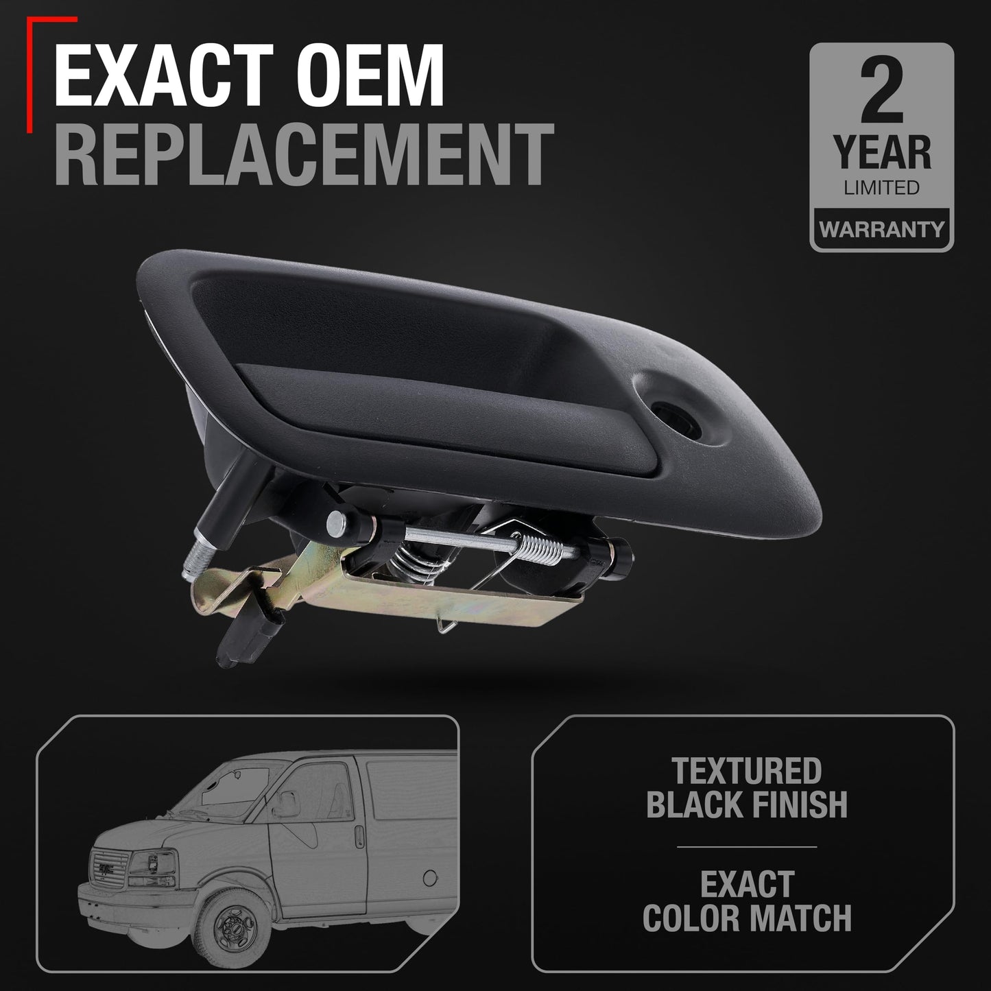 2010-2023 Chevrolet Express 2500 3500 4500 GMC Savana 2500 3500 4500 Exterior Front Driver Door Handle - Textured Black - Front Left Handle