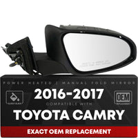 Passenger Side Heated Side View Mirror with Blind Spot Detection - Compatible with 2016-2017 Toyota Camry - Power Heated, Blind Spot Detection, Manual Folding - OEM 8790106041-PFM