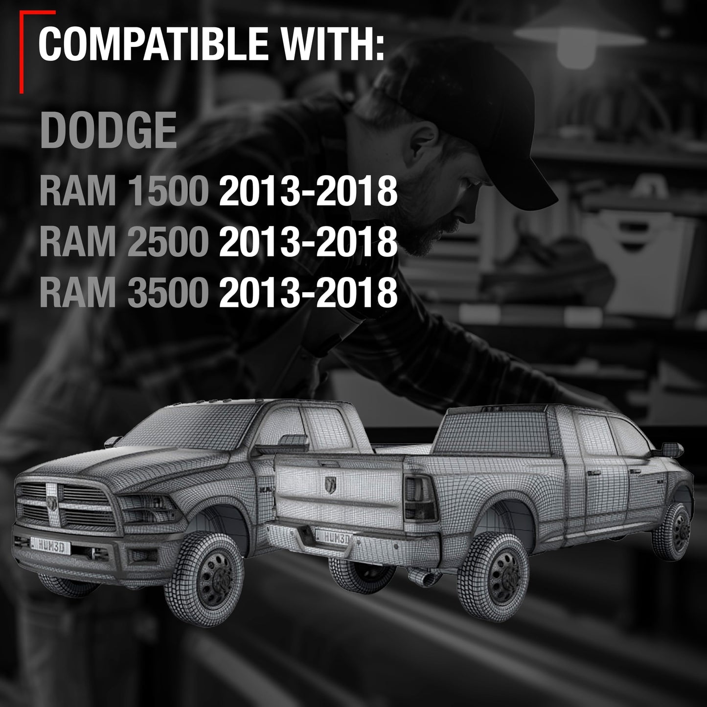 2013-2018 Dodge Ram Tailgate Handle Latch, Upgraded Metal - Exterior Tailgate Assembly Textured Black with Keyhole Camera Hole