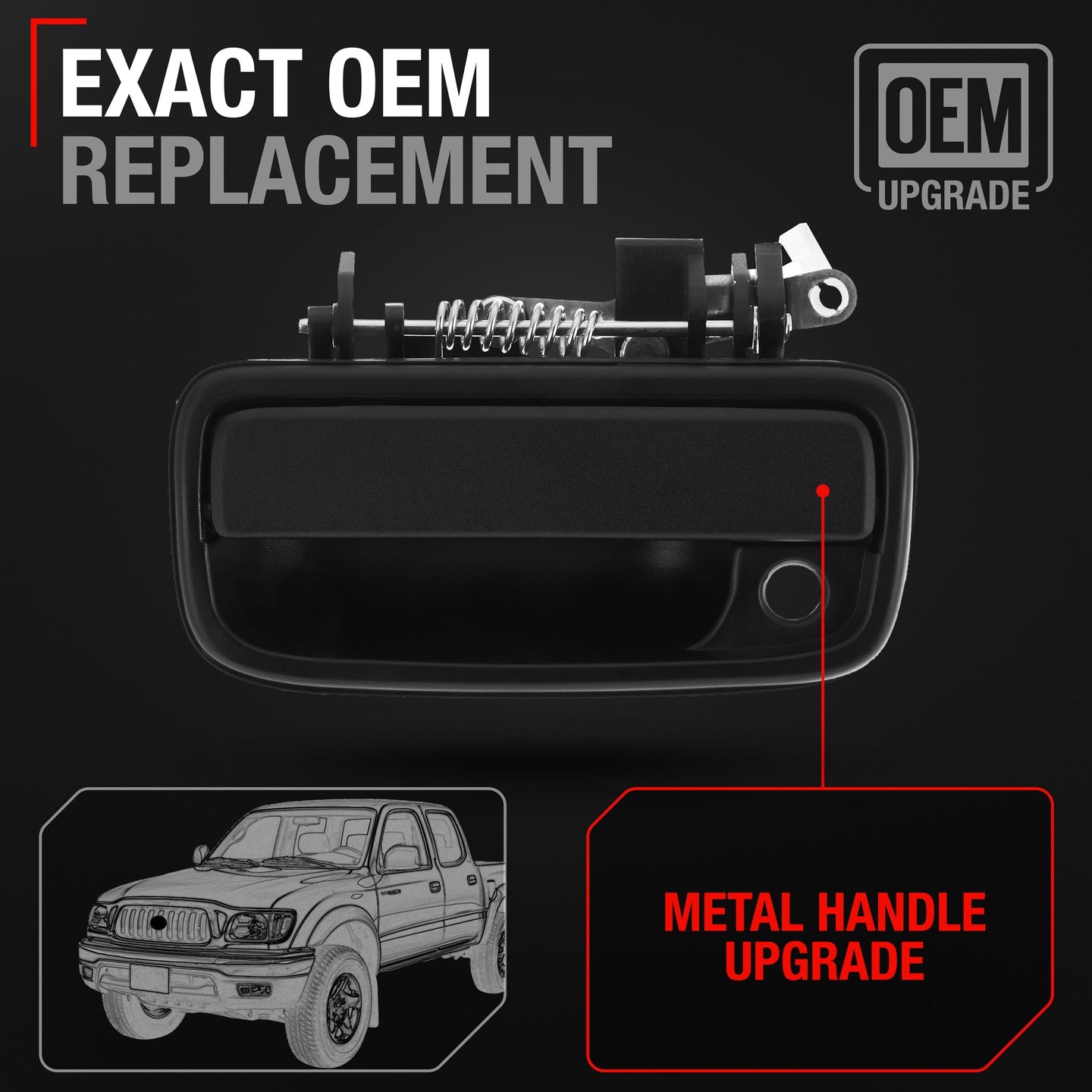 1995-2004 Toyota Tacoma Exterior Front Driver Door Handle Replacement - Upgraded Metal Textured Black - Driver Handle (Metal)
