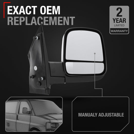 Chevrolet Express GMC Savana Passenger Side Mirror - Manual Folding - Dual Glass - Textured Black - Passenger Side Mirror