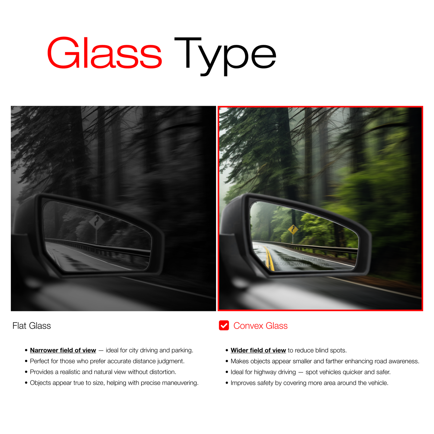 2020-2024 Toyota Corolla Sedan Passenger Side Mirror Replacement - Powered Adjustment Manual Folding Convex Glass Black - Passenger Side Mirror