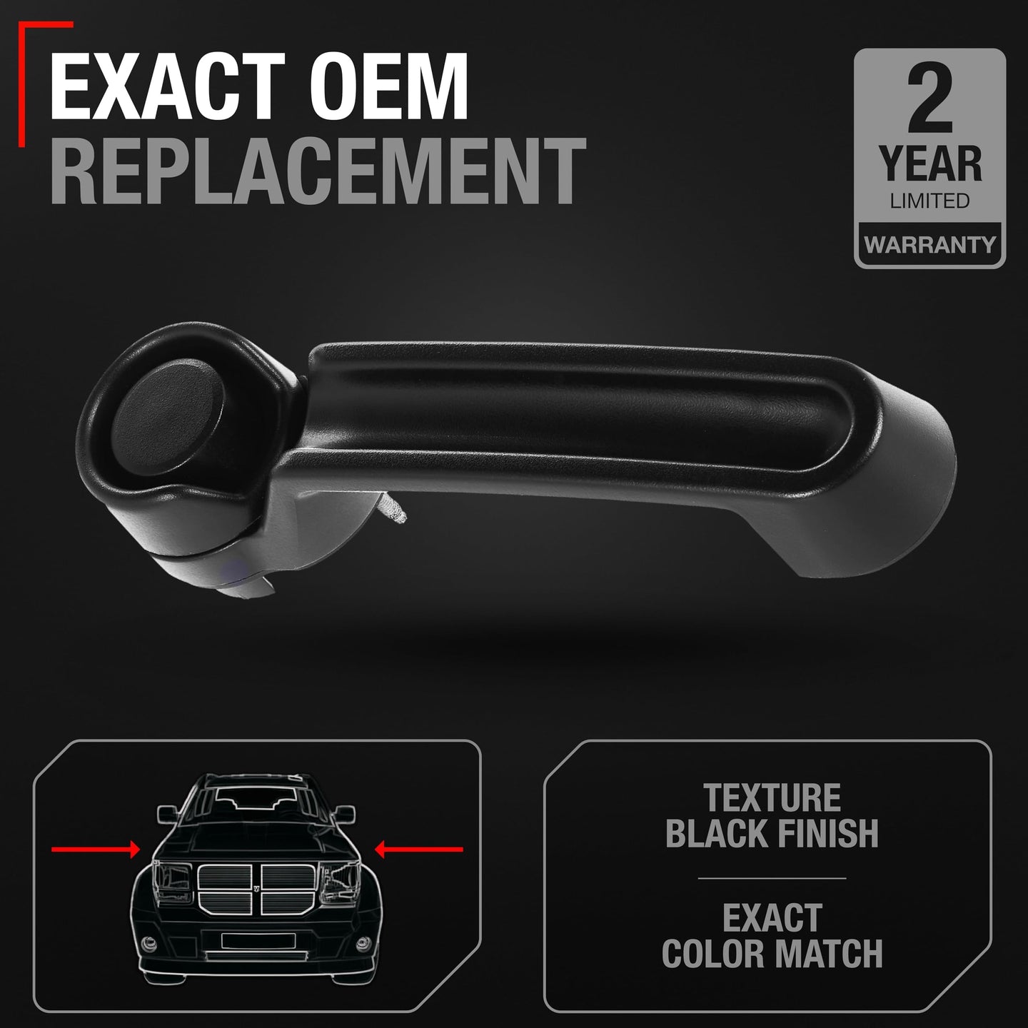 2007-2018 Jeep Wrangler Liberty 2007-2011 Dodge Nitro Exterior Front/Rear Driver & Passenger Door Handle - Textured Black - 1 Pack