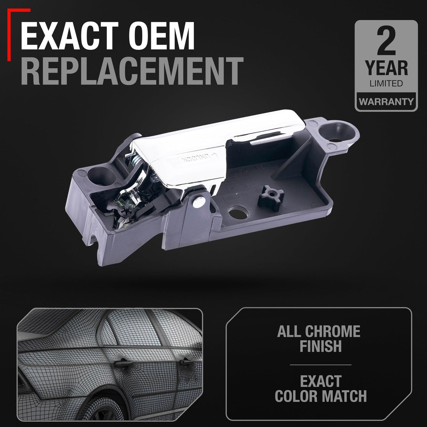 2006-2012 Ford Fusion 2007-2012 Lincoln MKZ 2006-2011 Mercury Milan Interior Front Passenger Door Handle - All Chrome Plastic - Front Passenger Handle