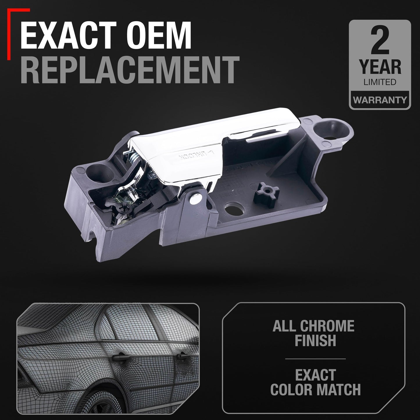 2006-2012 Ford Fusion 2007-2012 Lincoln MKZ 2006-2011 Mercury Milan Interior Front Passenger Door Handle - All Chrome Plastic - Front Passenger Handle