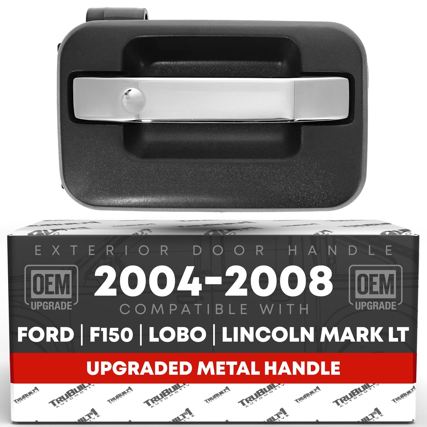 2004-2014 Ford F-150 Lobo Lincoln Mark LT Exterior Rear Passenger Door Handle, Upgraded Metal - Chrome and Black - Rear Passenger Handle
