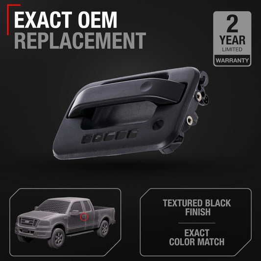 T1A Exterior Front Driver Door Handle Replacement - Compatible with 2004-2008 Ford F-150, 04-08 Ford Lobo, 06-08 Lincoln Mark LT - Textured Black w/Keypad Hole - OEM 9L3Z-1522405-AA - Driver Side Handle