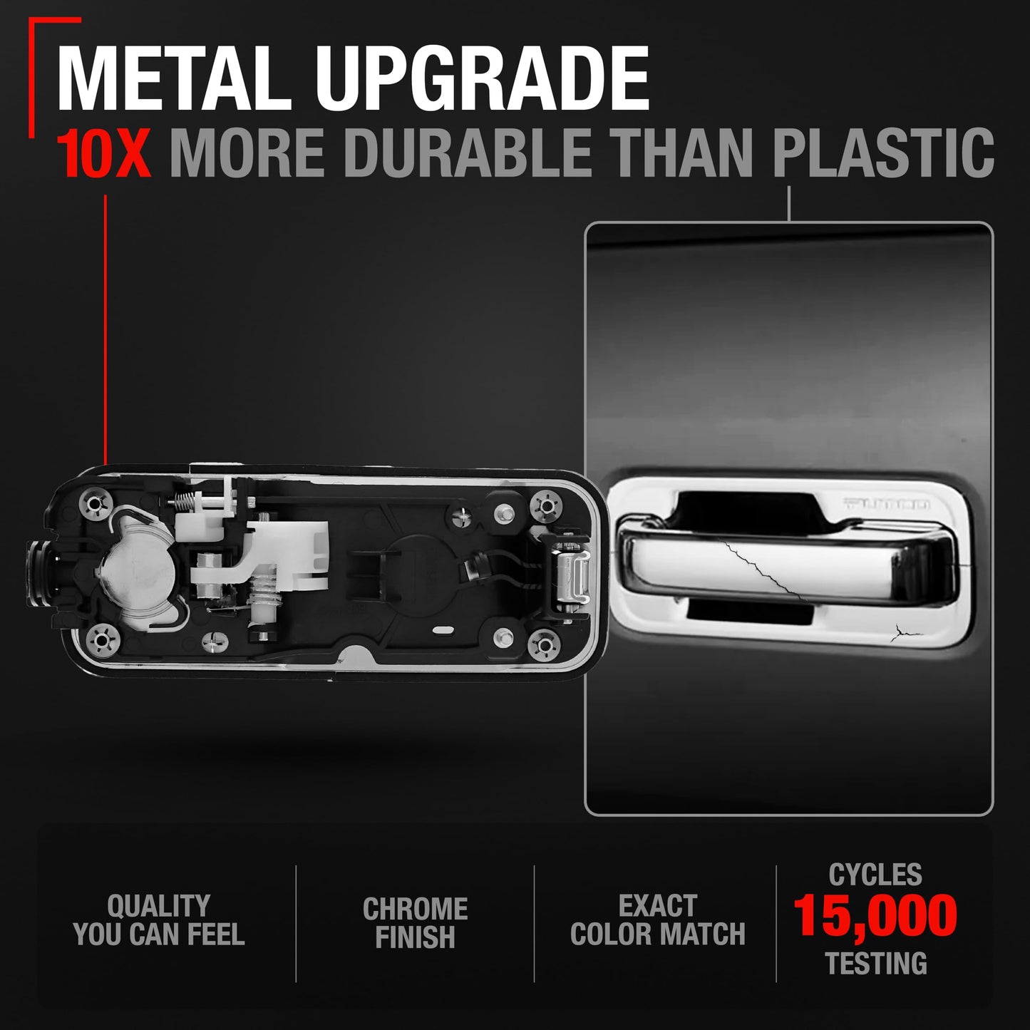 2015-2020 Ford F-150 Exterior Rear Driver Door Handle, Upgraded Metal - All Chrome - Rear Driver Side Handle