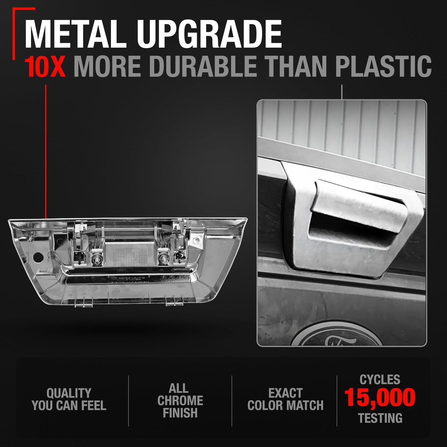 Ford F-150 Tailgate Handle - All Chrome - Upgraded Metal Latch Assembly with Keyhole - 2015-2018