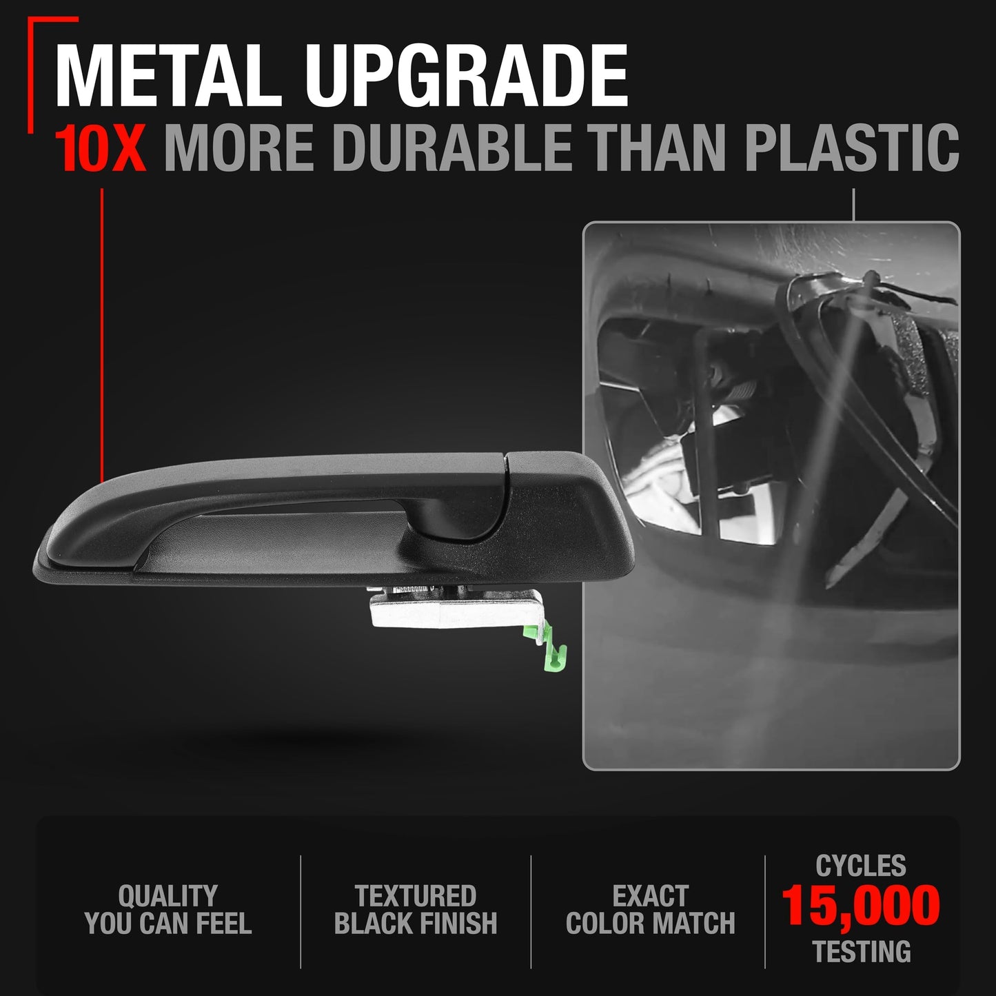 2011-2021 Dodge Ram Exterior Rear Driver Door Handle, Upgraded Metal - Textured Black - Rear Driver Side Handle